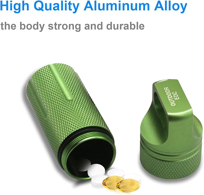 SHD Outdoor EDC Pill Bottle Aluminum Alloy Single Chamber Survival Container Capsule, Portable Waterproof Pill Holder Case for Hiking Camping,Emergency Tools(3PCS)