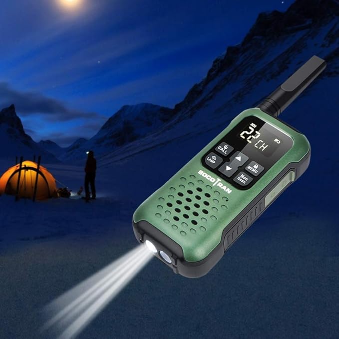 Rechargeable Walkie Talkies Two Way Radio IP67 Waterproof Long Range 5 Miles Two Way Radios Floating Flashlight & SOS Emergency Lamp, NOAA Weather Alert Walkie-Talkie Green