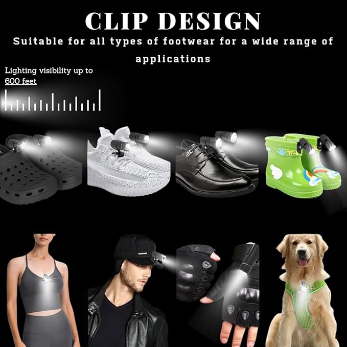 sinstar Headlights for Croc Charms, Croc Shoes Accessories Flashlight Attachment, Waterproof, USB Clip on Rechargeable and Adjustable Lights for Jogging Camping Gifts, Suitable for Adults Kid 2Pcs