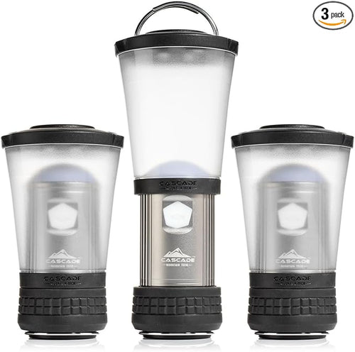 Cascade Mountain Tech Collapsible IPX4 Water-Resistant LED Lantern with 4 Light Modes - 3 Pack,Black/Silver