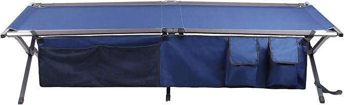 PORTAL Folding Portable Camping Cot, Guest Bed with Carry Bag and Side Storage Organizer, Camping Cots for Adults Sleeping, Away Tent Sleeping Cot Bed, Supports 300 LBS, Blue