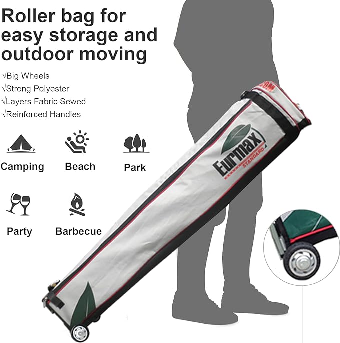 Eurmax USA Standard 10x10ft Patio Pop Up Canopy Tent for Outdoor Events Commercial Instant Canopies with Heavy Duty Roller Bag,Bonus 4 Canopy Sand Bags (Stripe Green)