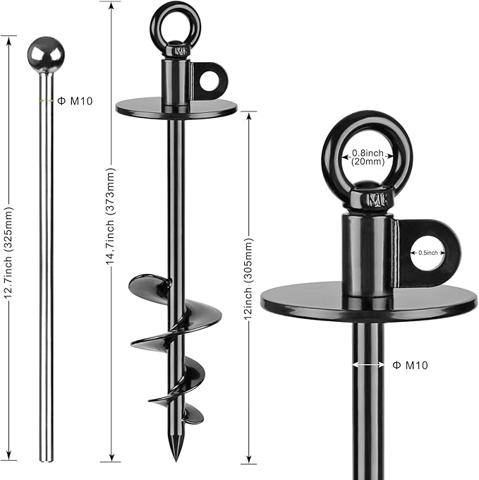 Lifeswel 15 Inch Dog Tie Out Stake, Heavy Duty Dog Anchor for Dogs up to 220lbs, No Tangle, Easy to Install and Remove, Ideal for Yard, Camping, and Beach, 1 Pack (Black)