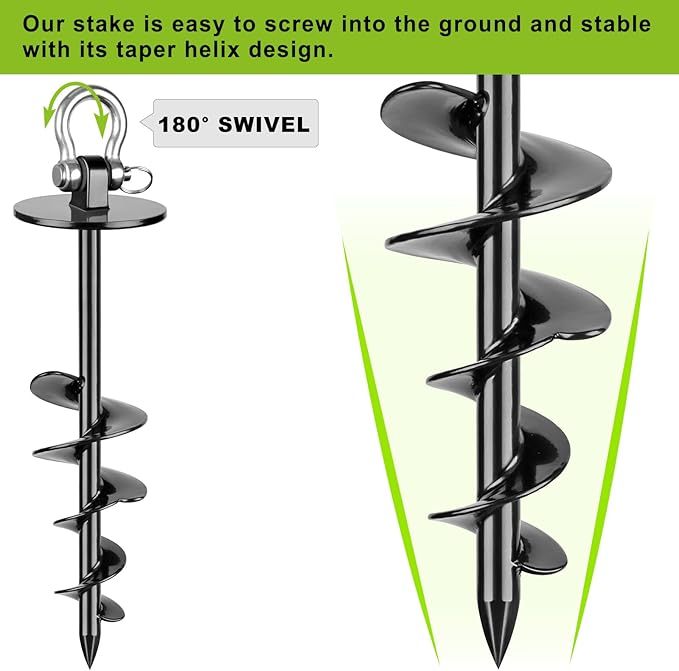 SELEWARE Dog Tie Out Stake Outdoor Anti-Rust Dog Anchor with Stainless Steel Dog Chains Leash for Large Dogs up to 220 lbs, Foldable Dog Stake Dog Camping Gear 15 ft C