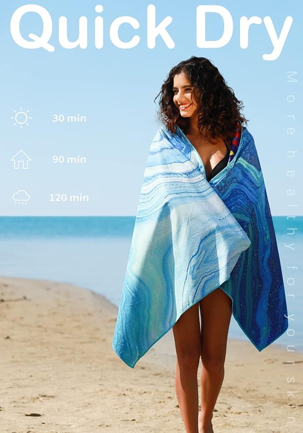 Microfiber Lightweight Beach Towel Sand Free Quick Dry Absorbent Thin Compact Towels for Swimming Pool Camping Beach Accessories Large Easy Pack Travel Things for Vacation Essentials Gift Adult