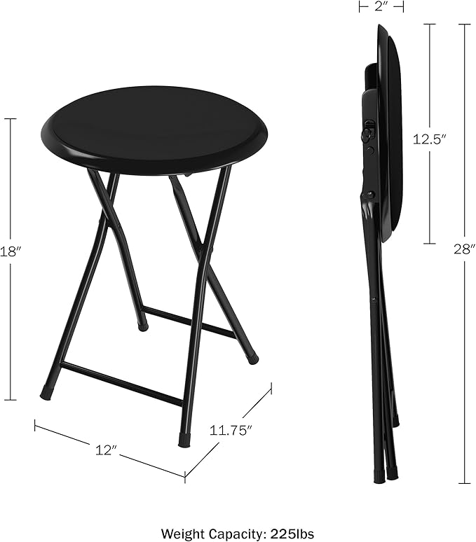 Lavish Home Folding Bar Stools - Set of 2 Heavy-Duty 18-Inch Stool - 225lb Capacity and Padded Seats for Dorm, Recreation or Game Room (Black)