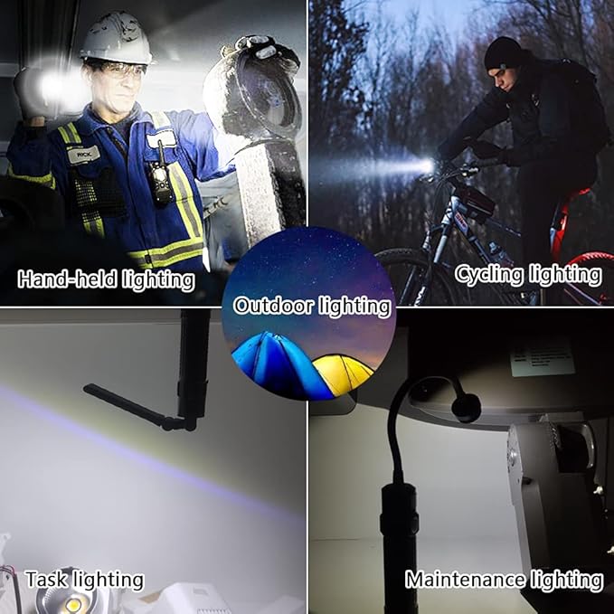 LED Work Lights Kit with Magnetic Base, Waterproof Slim Bar Light, Barbecue Flexible Goose Neck Lamp, 3 in 1 Rechargeable Riding Flashlights for Household Tool, Emergency,Camping and Auto Repair