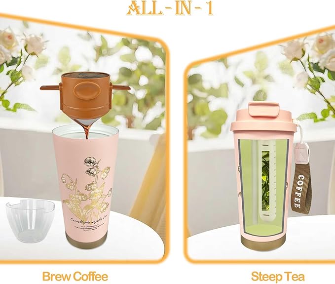 ZK&HX LIFE 17oz Camping Coffee Makers with Ceramic Coating,Camp Pour Over Coffee Maker Set,Portable Coffee Kit for Travel Camping,Insulated Coffee&Tea Mug,Tea Infuser Mug for Loose Leaf Tea