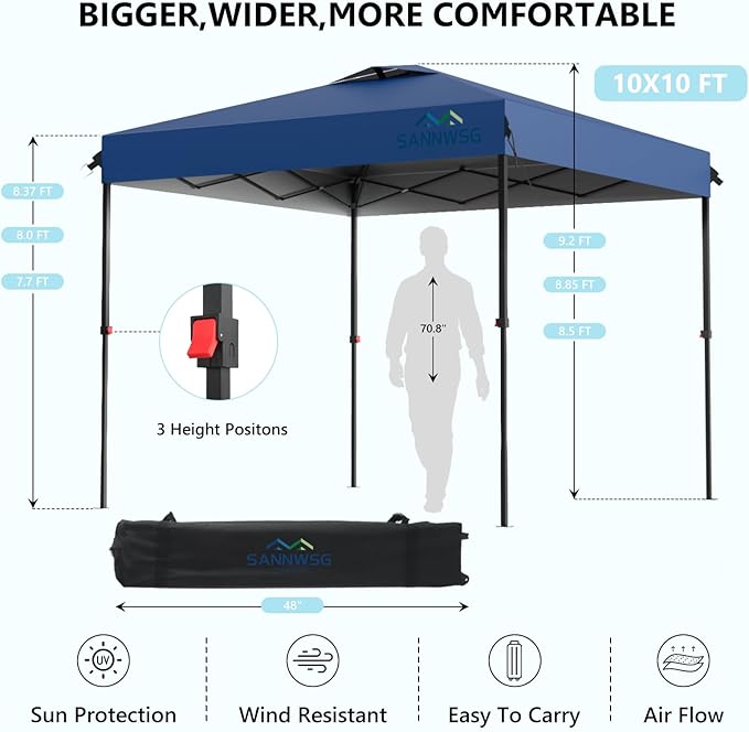 10X10 Pop Up Canopy Tent with 3 Sidewalls,Easy Up Canopy,Commercial Instant Shelter,Heavy Duty One Person Set Up Event Tent,Blue