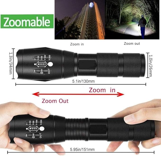 MODOAO LED Flashlights High Lumens 6 Pack Tactical Flashlights for Camping, Hiking, Walking,Zoomable Powerful Emergency Flashlights with 5 Modes for Outdoor Use,Handheld Flashlights (6 Pack)