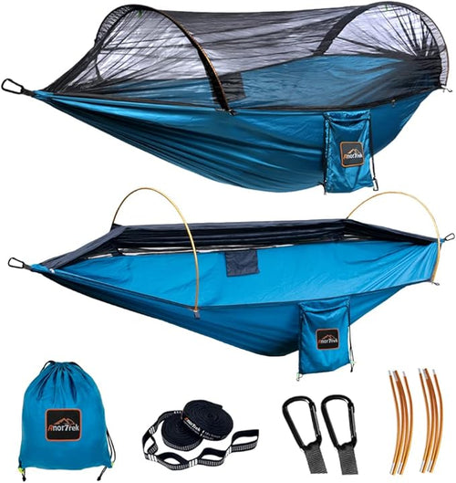 Professional Camping Hammocks with Mosquito Net, Lightweight Double for Camping, Hiking & Backpacking | Includes Two 10 FT Tree Straps, 230T Nylon Design