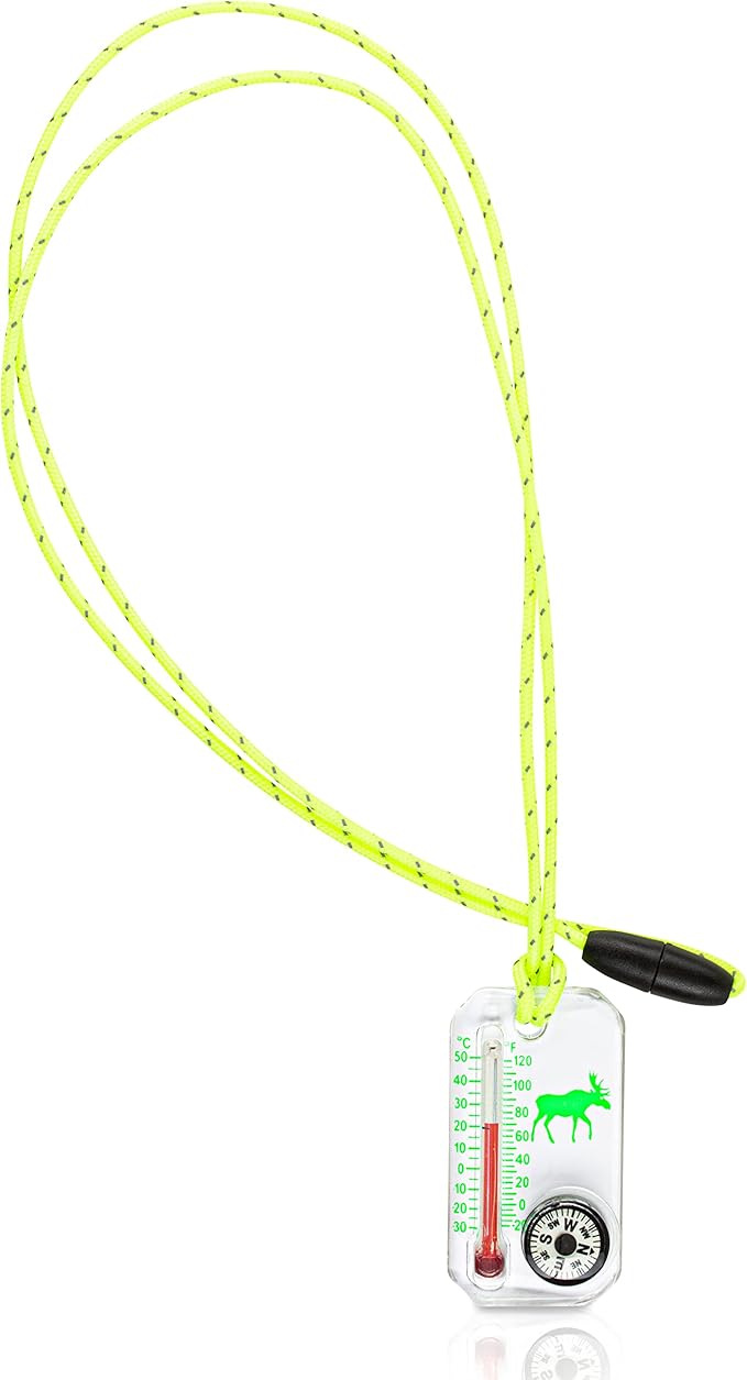 Big Discoveries Wildlife Therm-o-Compass - Thermometer and Compass for Kids with UV Exposure Decal | Reflective Lanyard and Fun Animal Designs | Camping and Hiking Accessory for Children