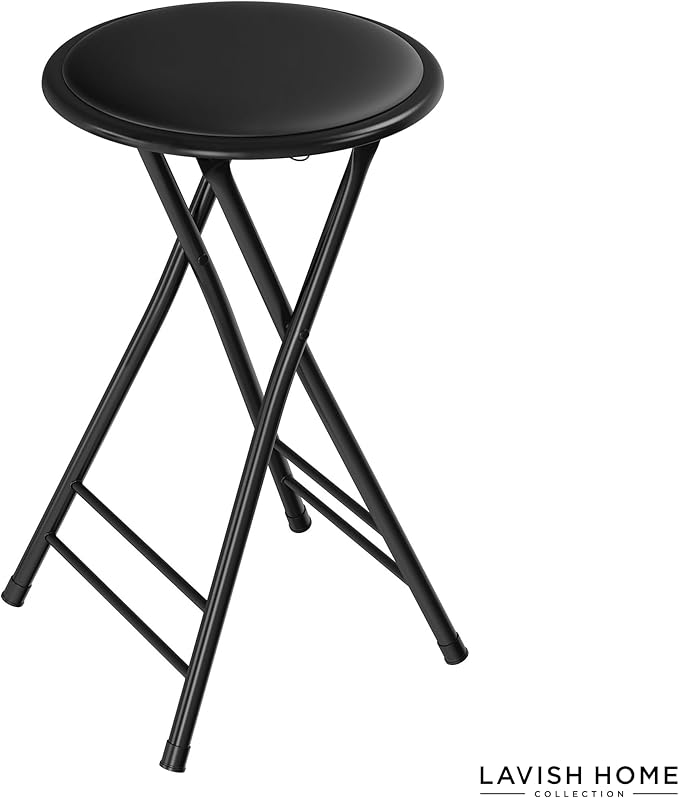Folding Stool - Backless 24-Inch Stool with 225lb Capacity for Kitchen or Rec Room - Portable Indoor Counter Bar Stools by Lavish Home (Black)