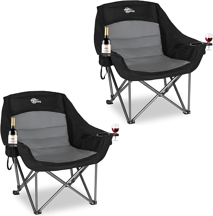 2 Pack Oversized Camping Chairs for Adults Heavy Duty Outdoor Folding Chairs Padded Portable Lawn Chairs XL Camp Chairs with Cup Holder Suproot 500 lbs