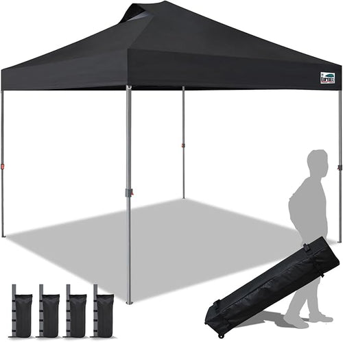 Eurmax USA NOMATTER ONE-Person Open&Close 10x10ft Pop Up Canopy Tent,Portable Shelter Canopy for Outdoor Events,Instant Canopies, Temporary Sunshade,Bonus 4 Sand Bags(Black)