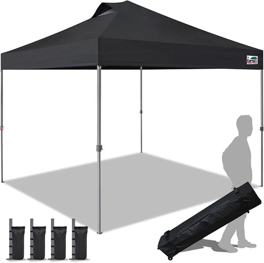 Eurmax USA NOMATTER ONE-Person Open&Close 10x10ft Pop Up Canopy Tent,Portable Shelter Canopy for Outdoor Events,Instant Canopies, Temporary Sunshade,Bonus 4 Sand Bags(Black)