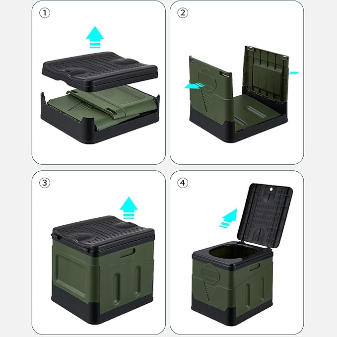 Portable Camping Toilets Porta Potty (Green)-Collapsible Outdoor Emergency Toilet with Cover,Suitable for Camping,Hiking,Traffic Jams,Outdoor Excretion.
