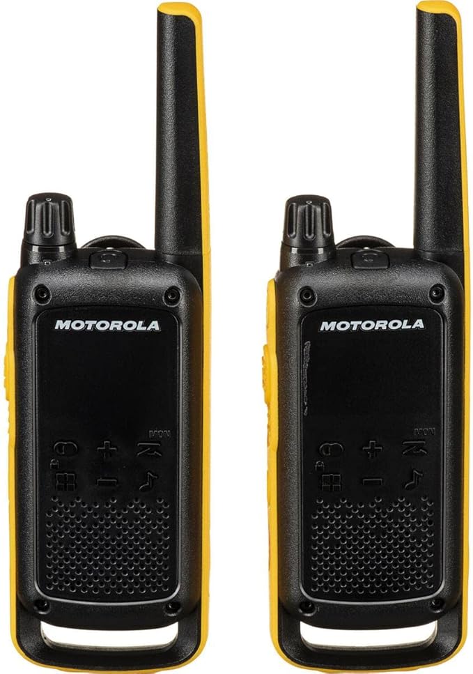 Motorola Solutions, Portable FRS, T470, Talkabout, Two-Way Radios, Emergency Preparedness, Rechargeable, 22 Channel, 35 Mile, Black W/Yellow, 2 Pack