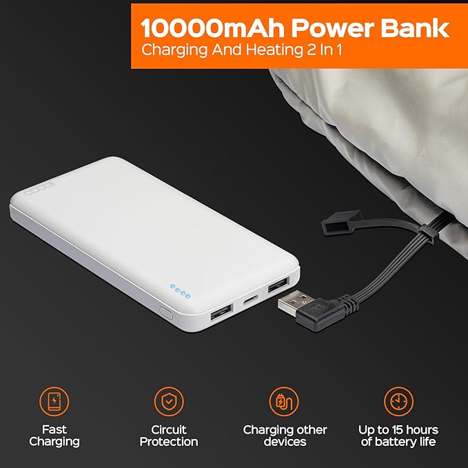 Heated Hand Warmer Pouch with 10000 mAh Rechargeable Battery, Up to 15 Hours of Warmth Electric Heated Hand Muff, Ideal for Football, Golf, Hunting, Fishing, Camping, Winter Outdoor Walk - Gray