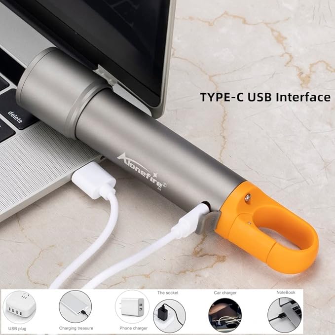 ALONEFIRE Z8 LED Flashlight High Lumens 10W Zoomable Type C USB Rechargeable COB Keychain Work Light Multicolor Lens Flashlight with Portable Hook for Camping Hiking Hunting Tracking Emergency
