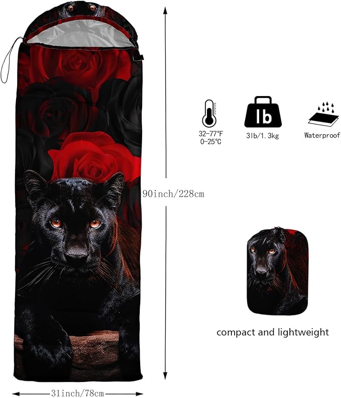 Sleeping Bags for Adults and Kids,3D Printing Camping Sleeping Bag for Girls Boys Lightweight Waterproof Cold/Warm 3-Season,Outdoor Travel with Compression Bags