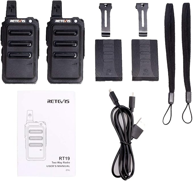 Retevis RT19 Walkie Talkies Rechargeable FRS 22 Channel 1300mAh Lightweight Small Two Way Radio Long Range Walky Talky for Neighborhood Skiing Gift Hunting(2 Pack)