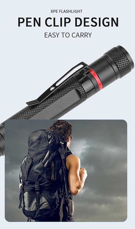 LUXJUMPER 2 Packs Pen Flashlights, 100 Lumens Bright Small Flashlight 3 Modes, Powered by AAA Batteries, Water Resistant, Tail Switch Pocket EDC Flashlight with Clip for Camping, Emergency, Gift