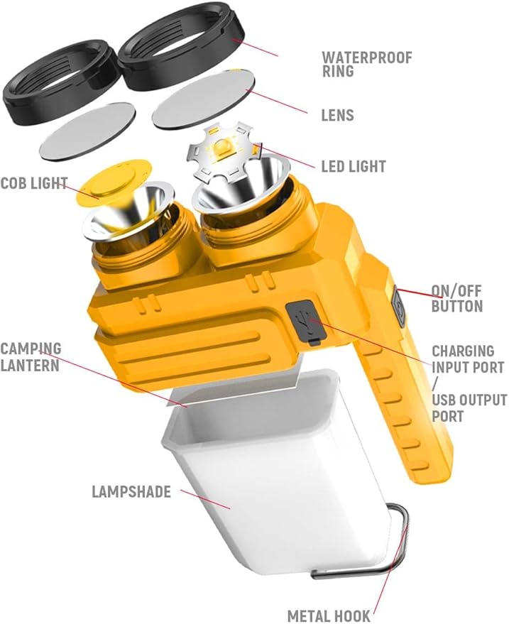 Anhay Rechargeable LED Camping Lantern, Dimmable Lantern Flashlight with Hook, Waterproof Spotlight for Hurricane Emergency, Outdoor, Hiking and Home, USB Cable Included