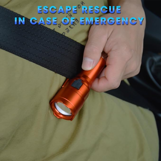 Small RGBW Flashlight Rechargeable with 12 Volt Car Cigarette Lighter & USB C for Auto Vehicles Emergency, Car Escape, Outdoors, Daily Use