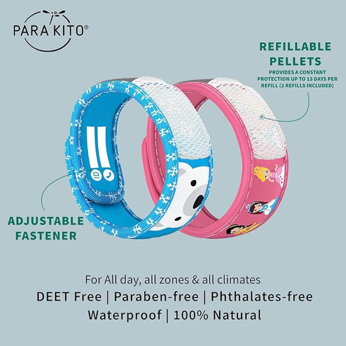 PARA'KITO Mosquito Repellent Pack - 2 Kids Wristbands & 2 Refills Polar Bear/Princess