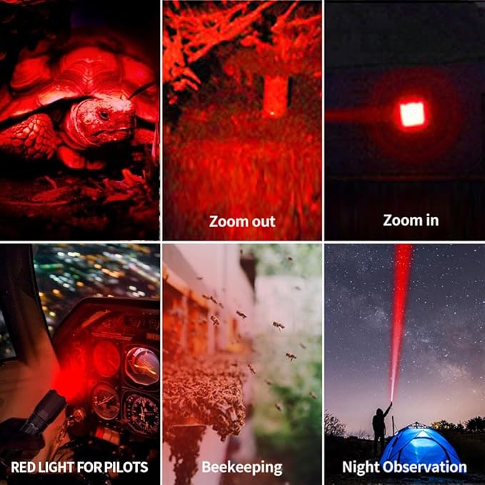 Rechargeable Red Light Flashlight, 2 in 1 White Lights and LED Red Light,2 Modes,Outdoor Variable Focus Portable Red Light Mini Flashlight.