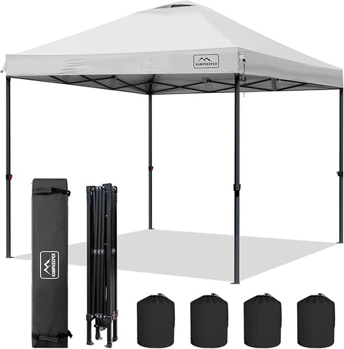 KAMPKEEPER Canopy Tent,Outdoor Canopy,10x10 Pop Up Canopy Tent for Commercial Garden Wedding Camping Party,3 Adjustable Height with Ropes and 4 Stakes (White)