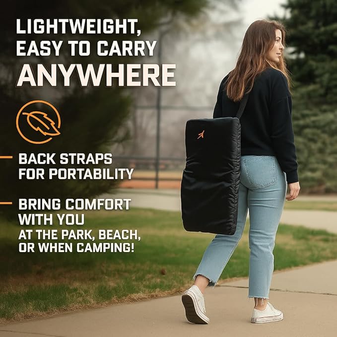 Heated Stadium Seats for Bleachers with Back Support – USB Battery Included - Upgraded 3 Levels of Heat - Foldable Chair - 4 Pockets and Cup Holder - for Camping Sports (20" inch Heat on seat)