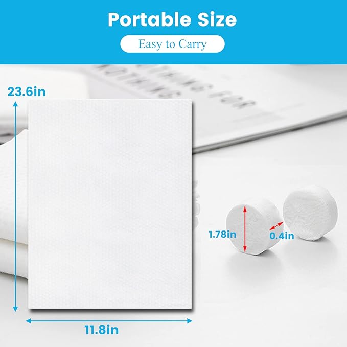 100 Pieces Compressed Towels Tablets, Portable Disposable Cotton Hypoallergenic Dehydrated Expandable Compressed Face Towels Travel Washcloths Coin Tissues for Home Beauty and Outdoors Hiking Camping