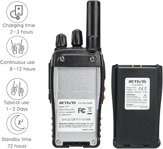 Retevis H-777 Walkie Talkie Rechargeable Long Range,Portable Two-Way Radio, Flashlight, Emergency Alarm, Hands Free(1 Pack)