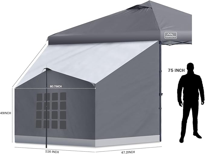 KAMPKEEPER Side Tent,Camping Tent for 10' x 10' Pop Up Canopy, Easy Set Up Gazebo,Compatible with 10' Wide Canopy Tents(Grey)