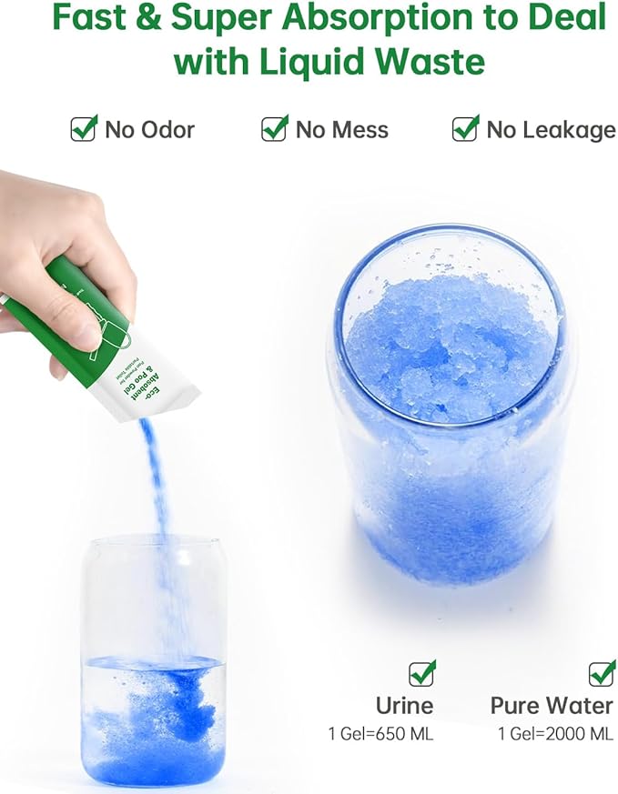 Poo Gel for Portable Toilet, 50 Eco Camping Toilets Pee Powder Deodorizer Urine Pee Absorbent Liquid Solidifier for Adult Porta Potty Chemicals Bucket Toilet Outdoor Camping Hiking Emergency Toilet