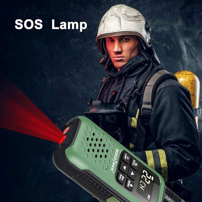 Rechargeable Walkie Talkies Two Way Radio IP67 Waterproof Long Range 5 Miles Two Way Radios Floating Flashlight & SOS Emergency Lamp, NOAA Weather Alert Walkie-Talkie Green
