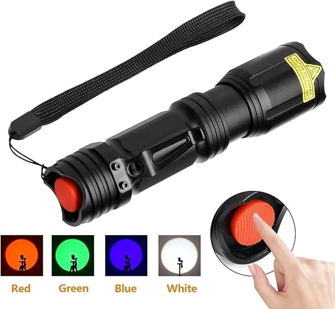 4 Color in 1 Rechargeable Flashlight,50000 Lumens Red White Blue Green Light LED Flashlights Zoomable Waterproof Multicolor Tactical Torch for Night Vision Fishing Camping Hiking
