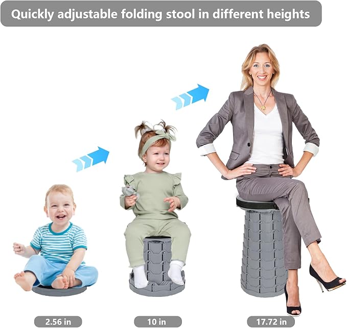 Portable Telescoping Collapsible Stool – Adjustable Height Folding Seat (Up to 450 lbs), Lightweight Camping Stool & Travel Seat for Fishing, Hiking, BBQ, Indoor & Outdoor(Light Gray)