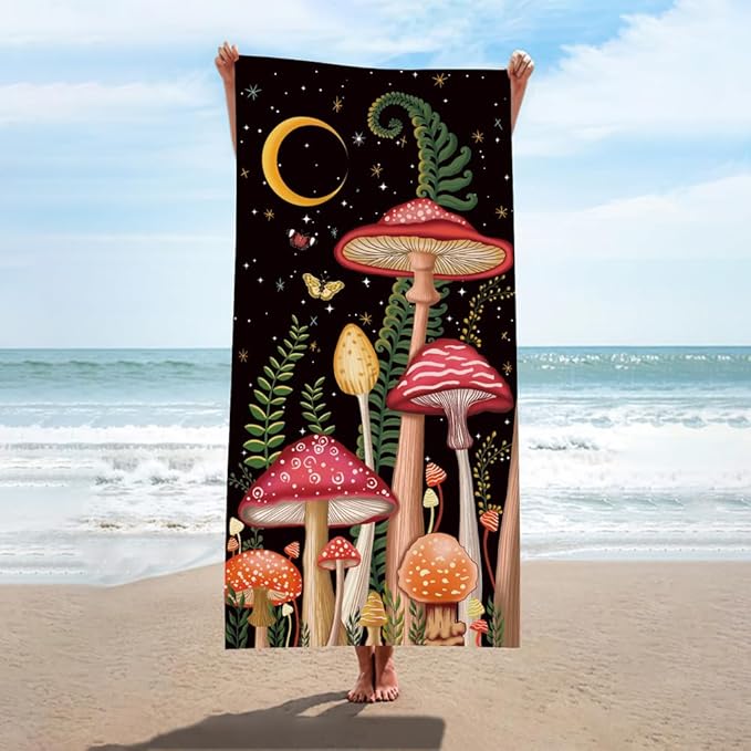 Thick Mushroom Beach Towel 30”x60” Microfiber Terry Beach Towels Kids Soft Camping Towels Sandproof Quick Drying Travel Swim Pool Yoga Gym Camping Women Men Beach Essentials Accessories Vacation Gift