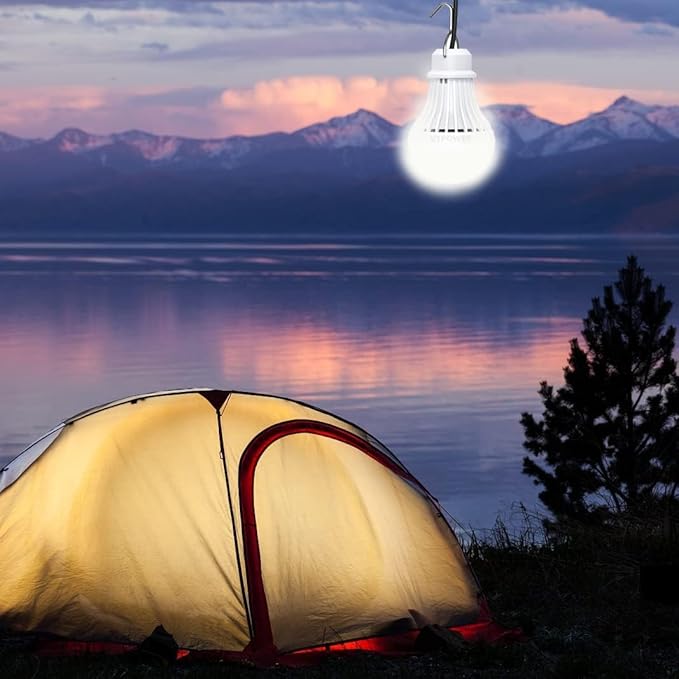 2 Pack USB Light Bulb, USB LED Camping Light Lantern, 8.2 ft Extra Length Cord Tent Light with USB Y-Cable, Portable LED Bulb for Garage Warehouse Car Truck Fishing Boat Room Emergency Light, White