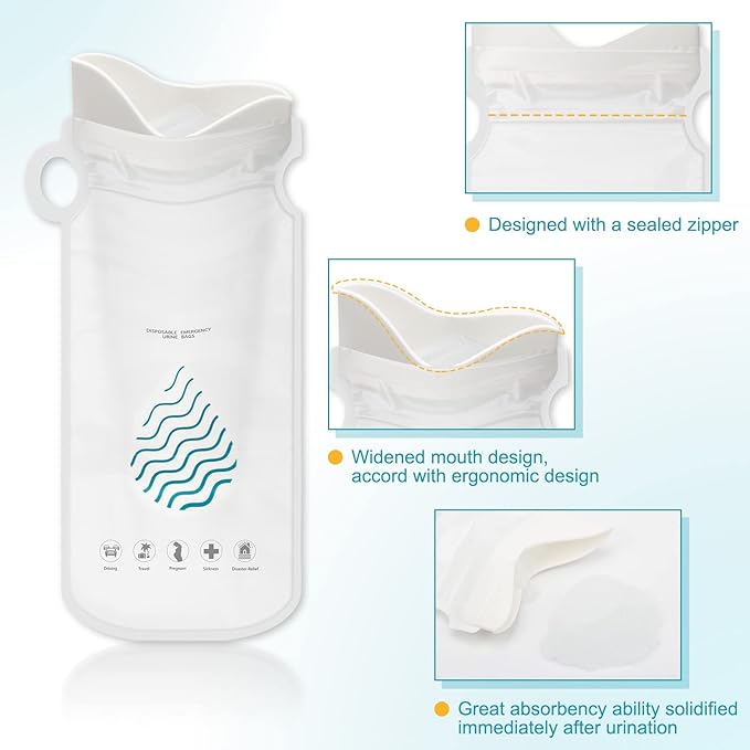 Coolrunner Disposable Urine Bags,8/12/20/24 Pack Camping Pee Bags, Disposable Urinals Vomit Bags for Travel Urinal Toilet Traffic Jam Emergency Portable Toilet Bee Bag for Men Women Kids Patient