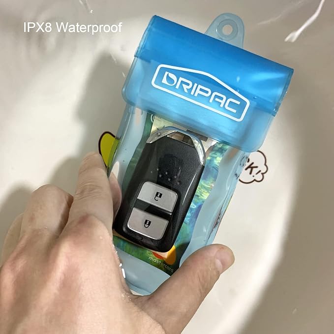 DRIPAC Waterproof Car Key FOB Case Waterproof Wallet Waterproof Holder Pouch For Key ID Badge Credit Card Money(Blue)