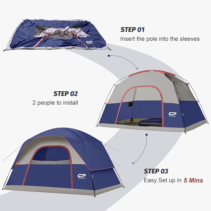 CAMPROS CP Tents for Camping 4 Person Tent Waterproof Windproof Double Layer Camping Tent, Easy Setup Dome Tent with Large Mesh Windows & Wider Door for Outdoor Camping & Hiking
