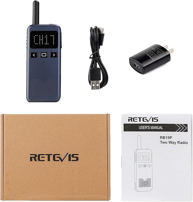 Retevis RB19P High Power Walkie Talkie for Adults, GMRS Long Range Two Way Radio, Mini, NOAA, USB-C, Emergency Alert, for Outdoor Hiking Skiing Navy Blue