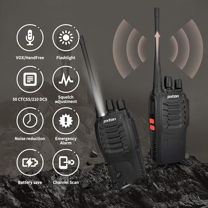 Rechargeable walkie talkies for Adults with Upgraded Earpieces and Li-ion Battery,Two Way radios has VOX/TOT/Emergency Alarm/Battery Low Alert/Flashlight/Scan Function(4 Pack)