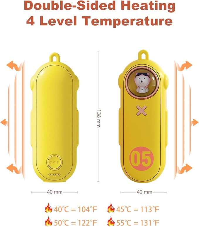 Portable Hand Warmer Electric Fast Warming Up Power Bank, 10000mAh Rechargeable Hand Warming 4 Heat Levels Double-Sided Heating, Cute Pocket USB Handwarmer for Outdoors Hunting Camping