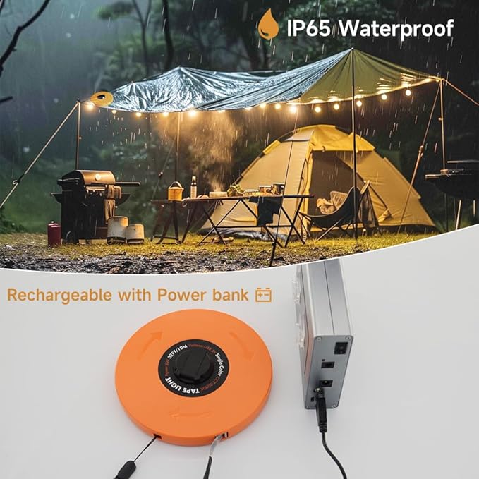 Camping Lights String,Tape Tent Lights RGB with 100 Modes Music Sync Color Changing APP Control Waterproof 13/26 FT ,Led Camping Lantern Retractable for Emergency Yard Camping Decoration (26 Ft)