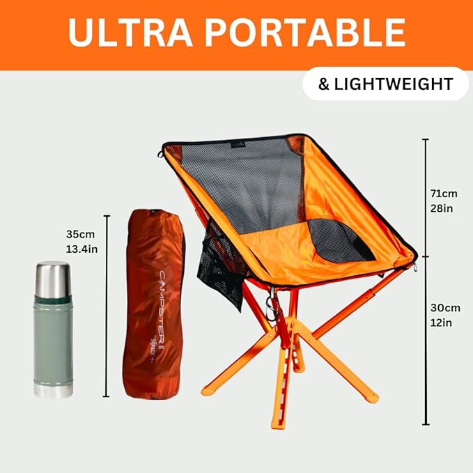Campster2 Folding Camping Chair – Ultra Lightweight & Compact - Backpack Chair - 265 lbs Capacity – Comfortable Folding Chair with Carrying Bag - Ideal for Beach, Hiking, & Outdoor Use, Orange